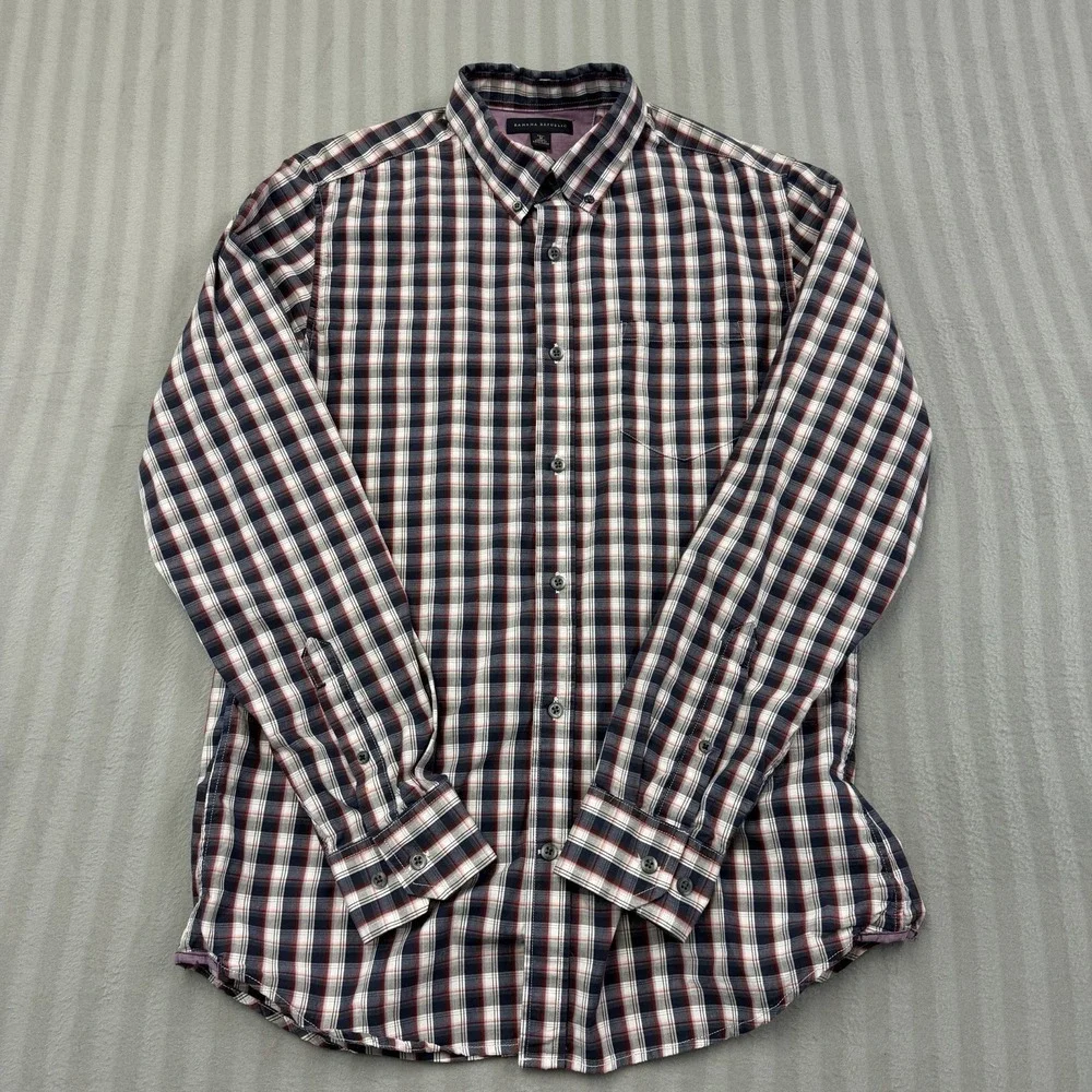 Banana Republic Oxford Dress Shirt Mens MT Medium Tall Plaid Multicolor